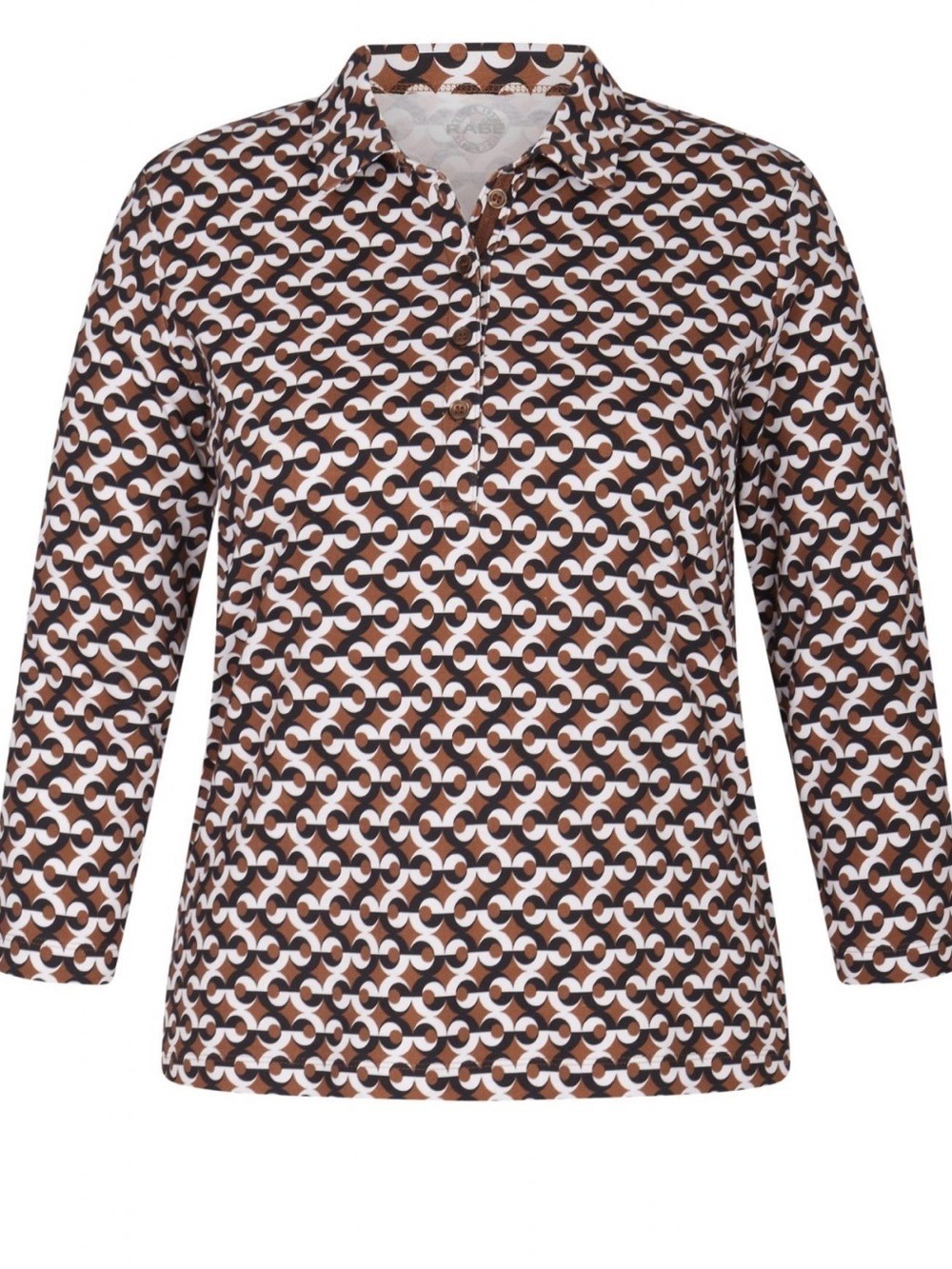Women’s Brown Geometric Print Long-Sleeve Button-Neck Top